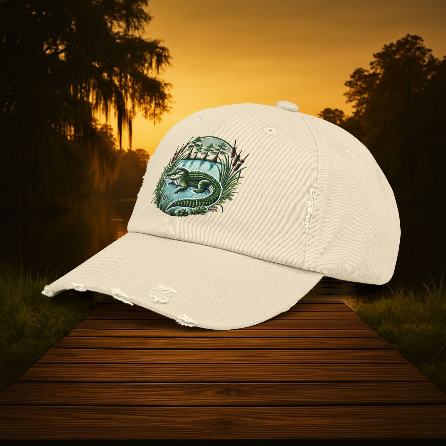 "Bayou Legend Gator Cap" - Vintage Look, Southern Swagger, Embroidered, Distressed Dad Hat