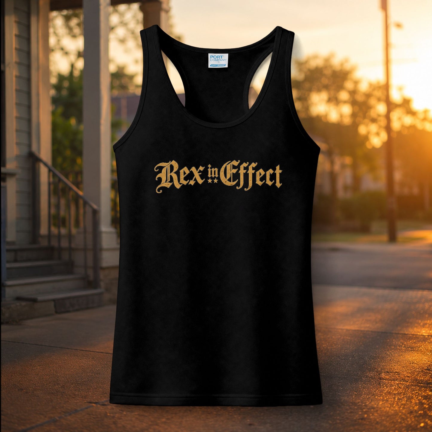 Rex in Effect Women’s Racerback Tank | Vintage Gothic Logo Fitness Top