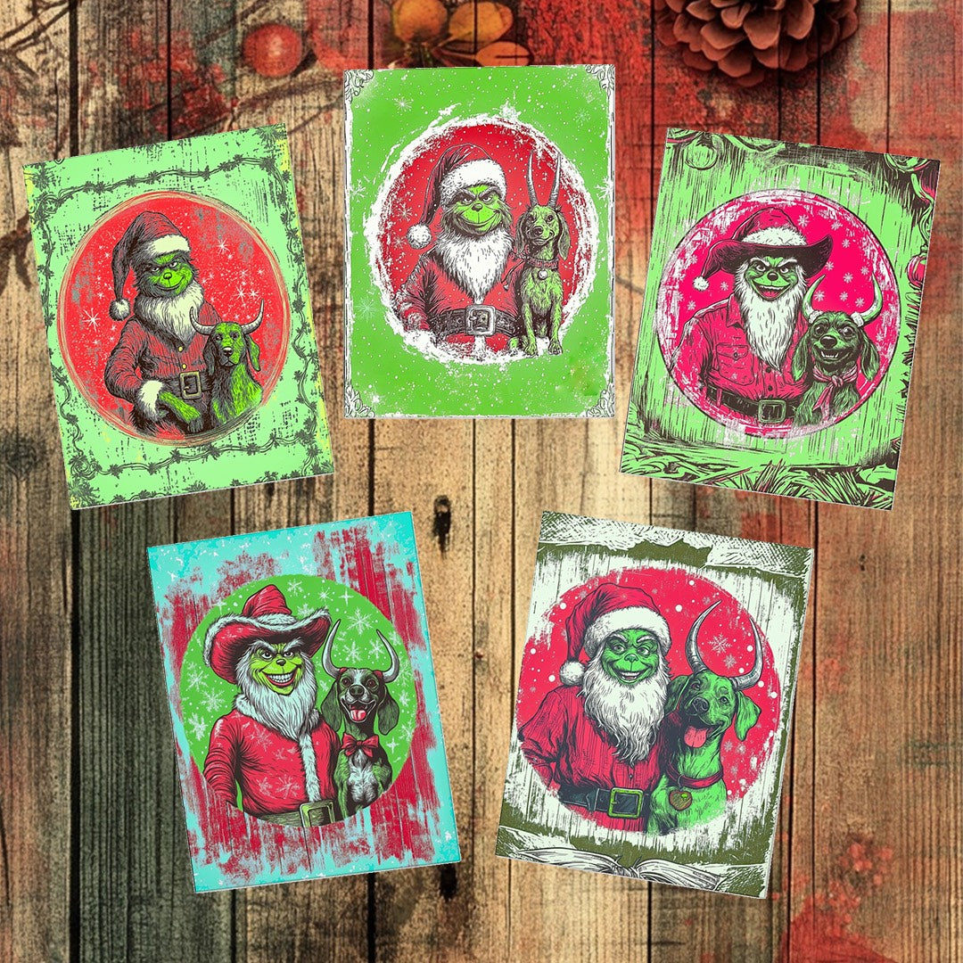 Grinchy Texas Christmas Cards, Multi-Design (5-Pack)
