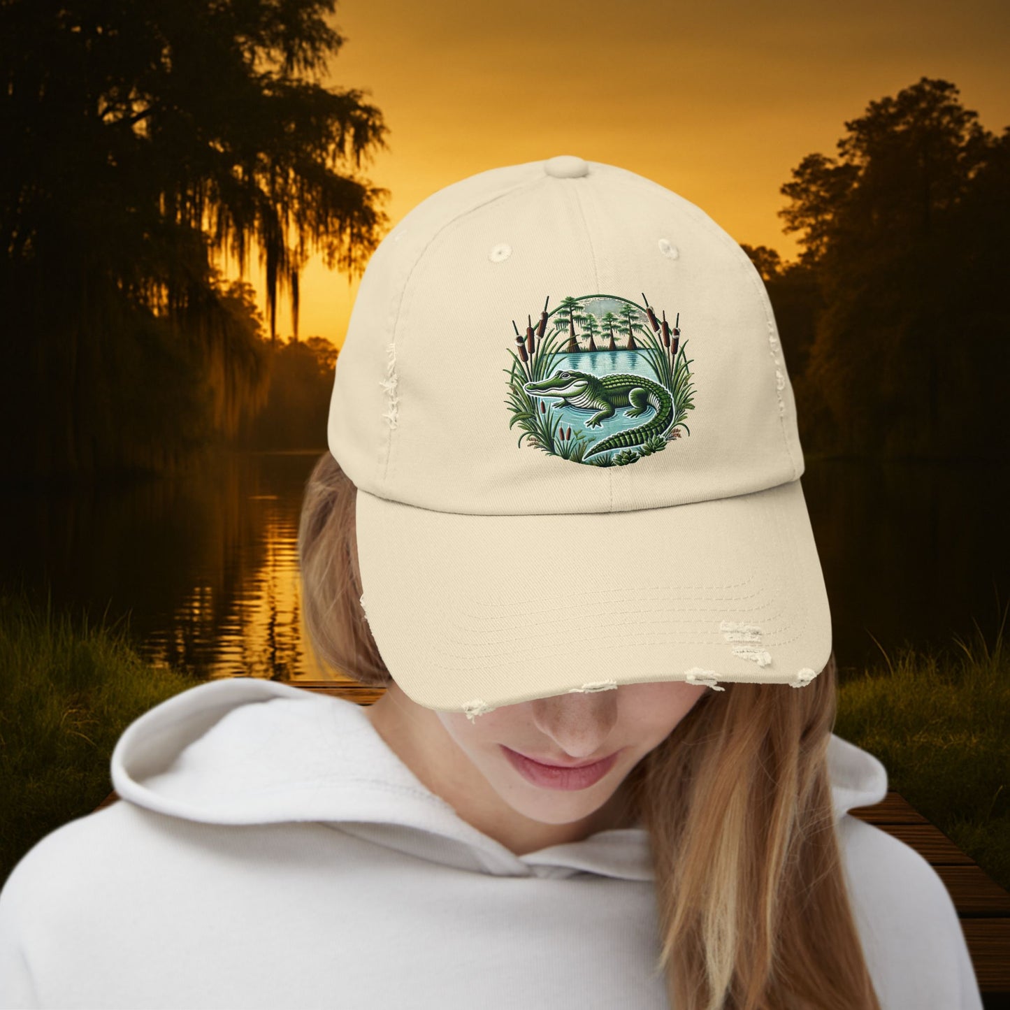 "Bayou Legend Gator Cap" - Vintage Look, Southern Swagger, Embroidered, Distressed Dad Hat