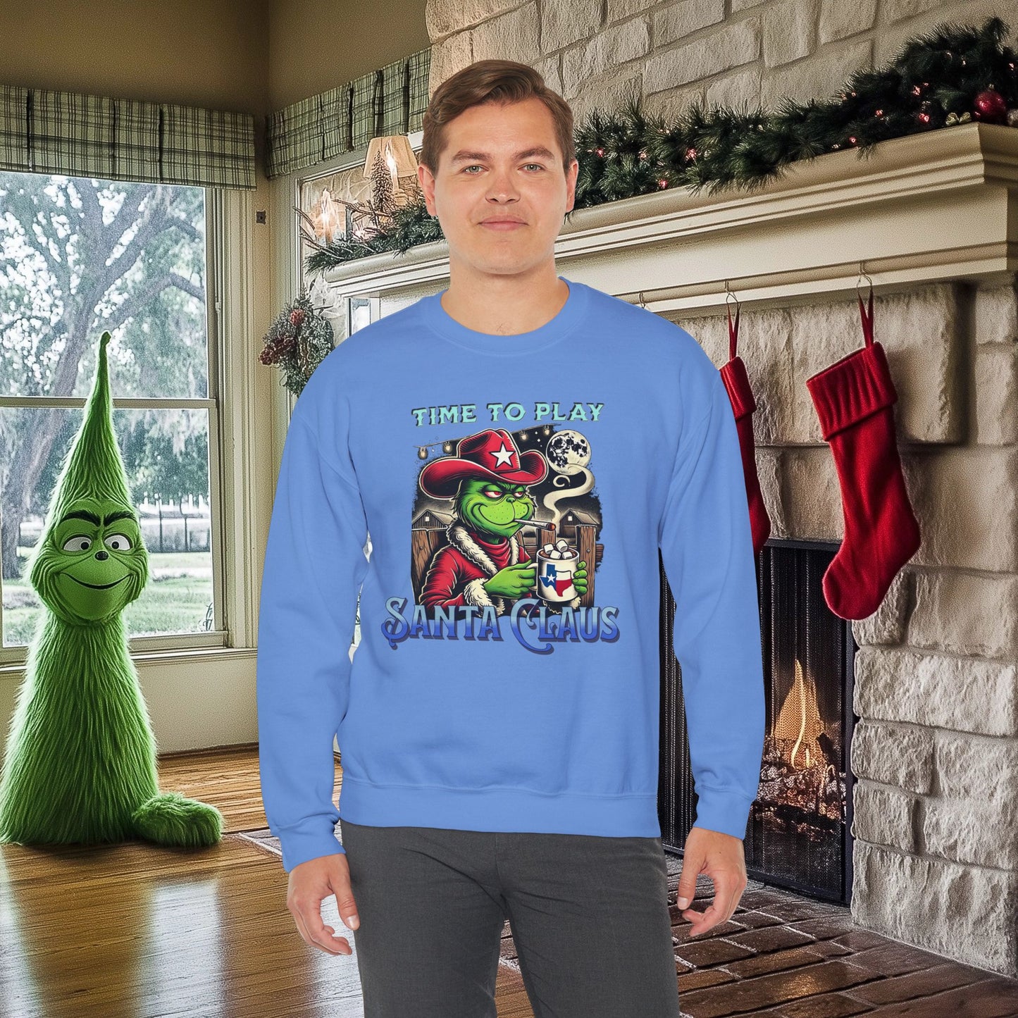 “Time to Play Santa Claus” Grinch-inspired Christmas Sweatshirt