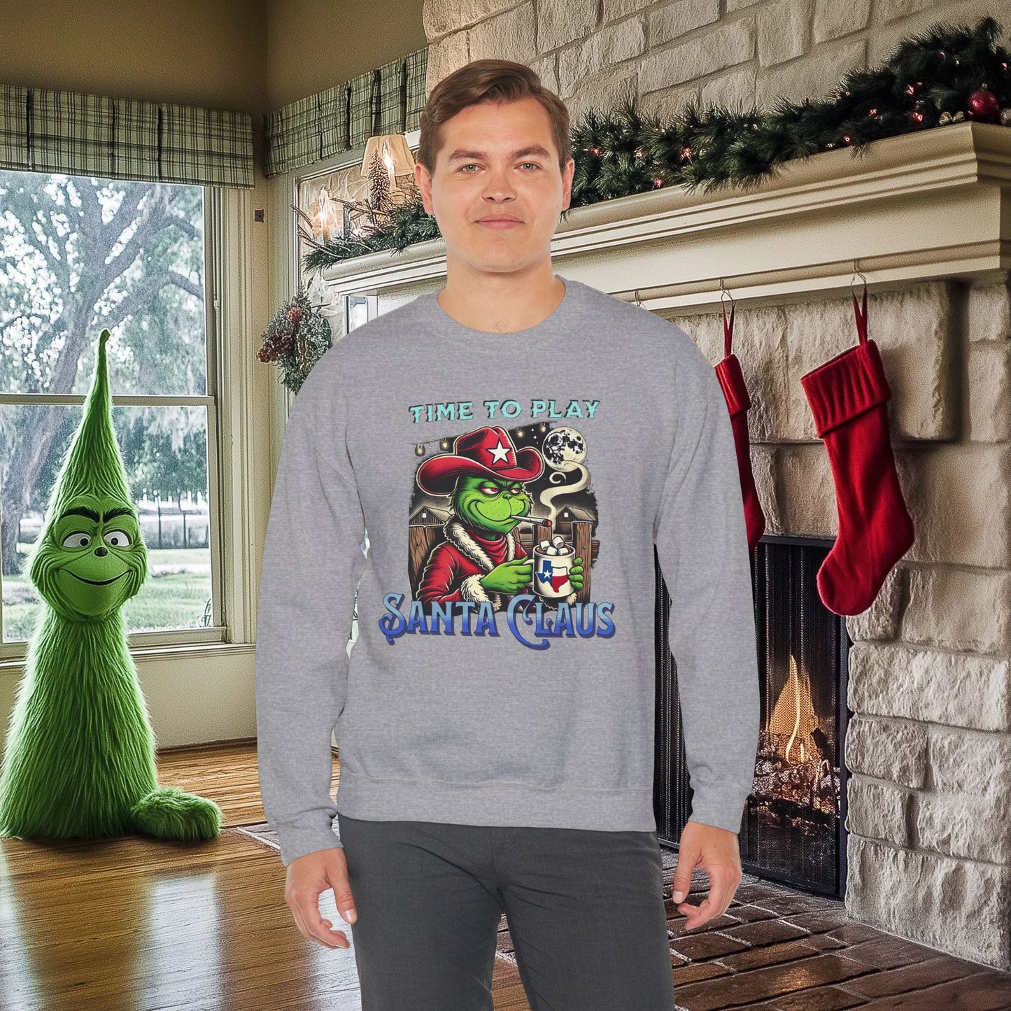 “Time to Play Santa Claus” Grinch-inspired Christmas Sweatshirt