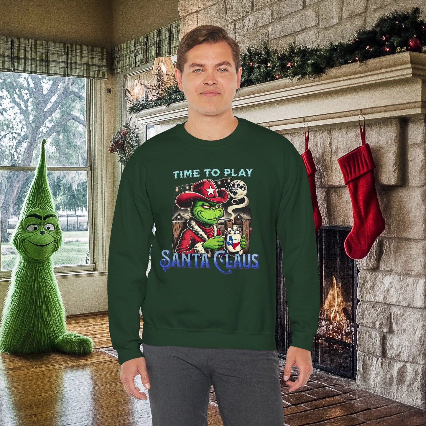 “Time to Play Santa Claus” Grinch-inspired Christmas Sweatshirt