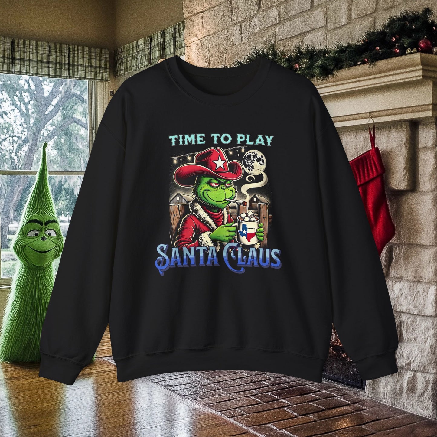 “Time to Play Santa Claus” Grinch-inspired Christmas Sweatshirt