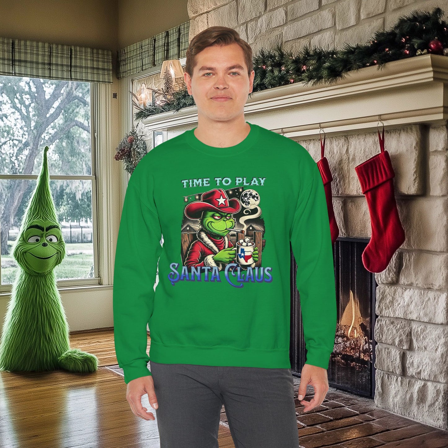 “Time to Play Santa Claus” Grinch-inspired Christmas Sweatshirt