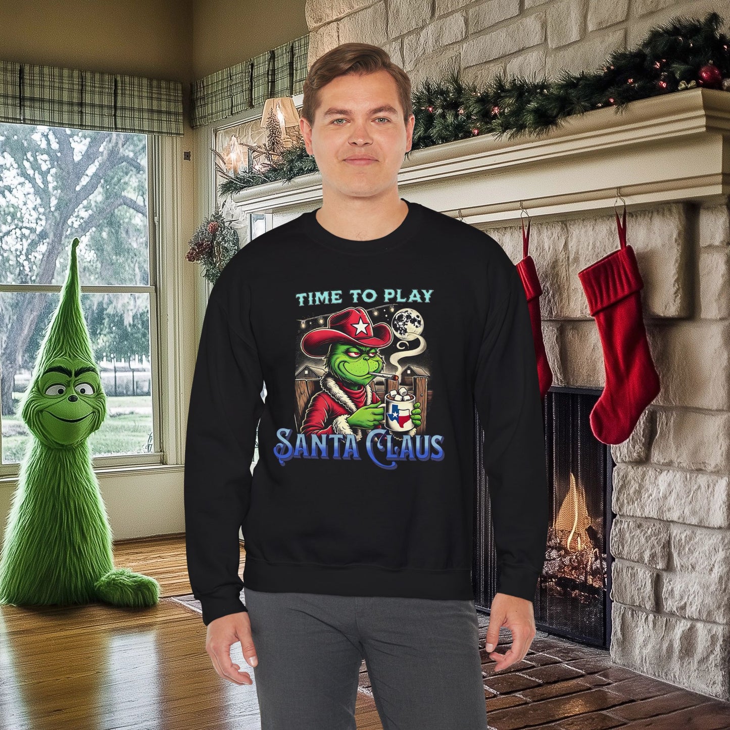 “Time to Play Santa Claus” Grinch-inspired Christmas Sweatshirt