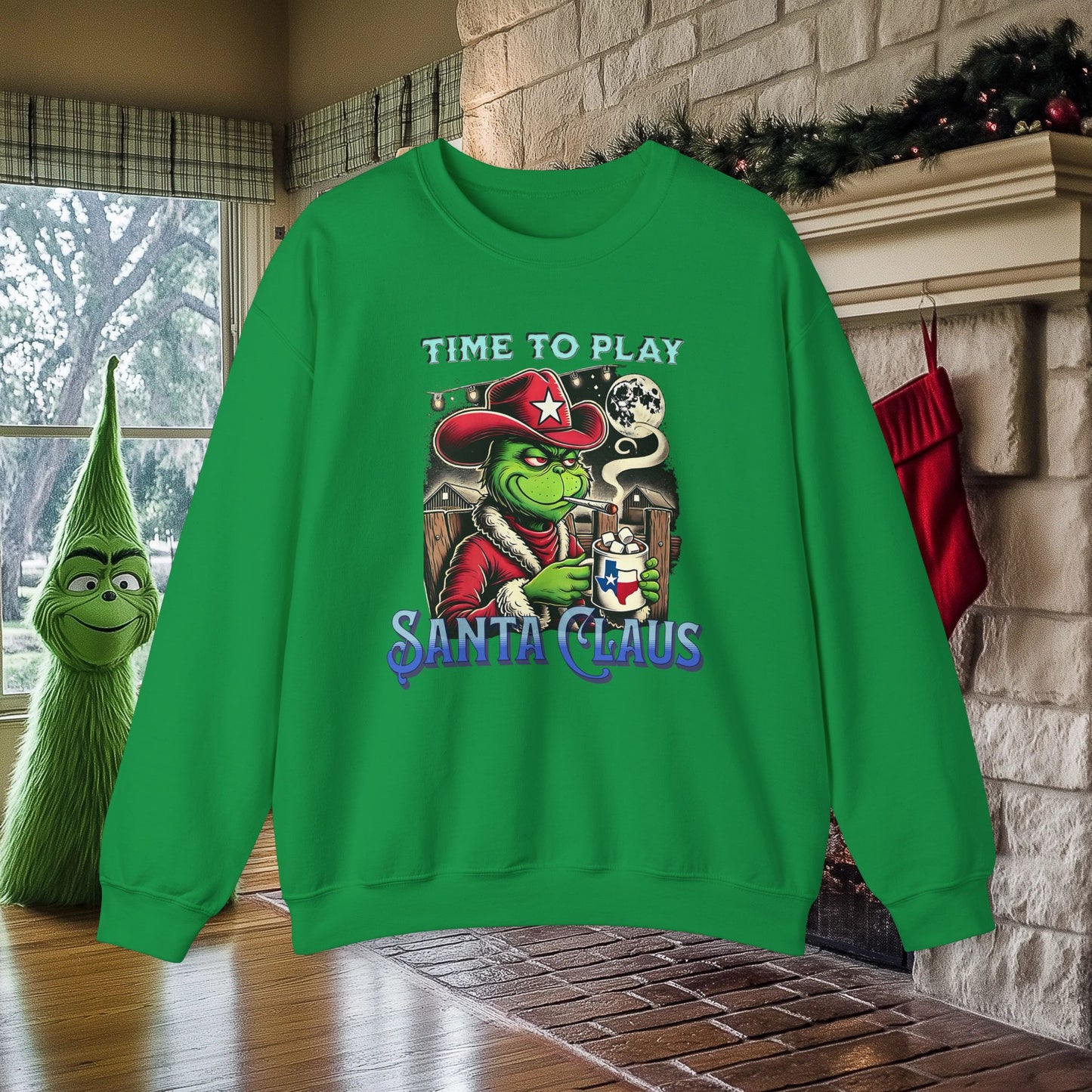 “Time to Play Santa Claus” Grinch-inspired Christmas Sweatshirt