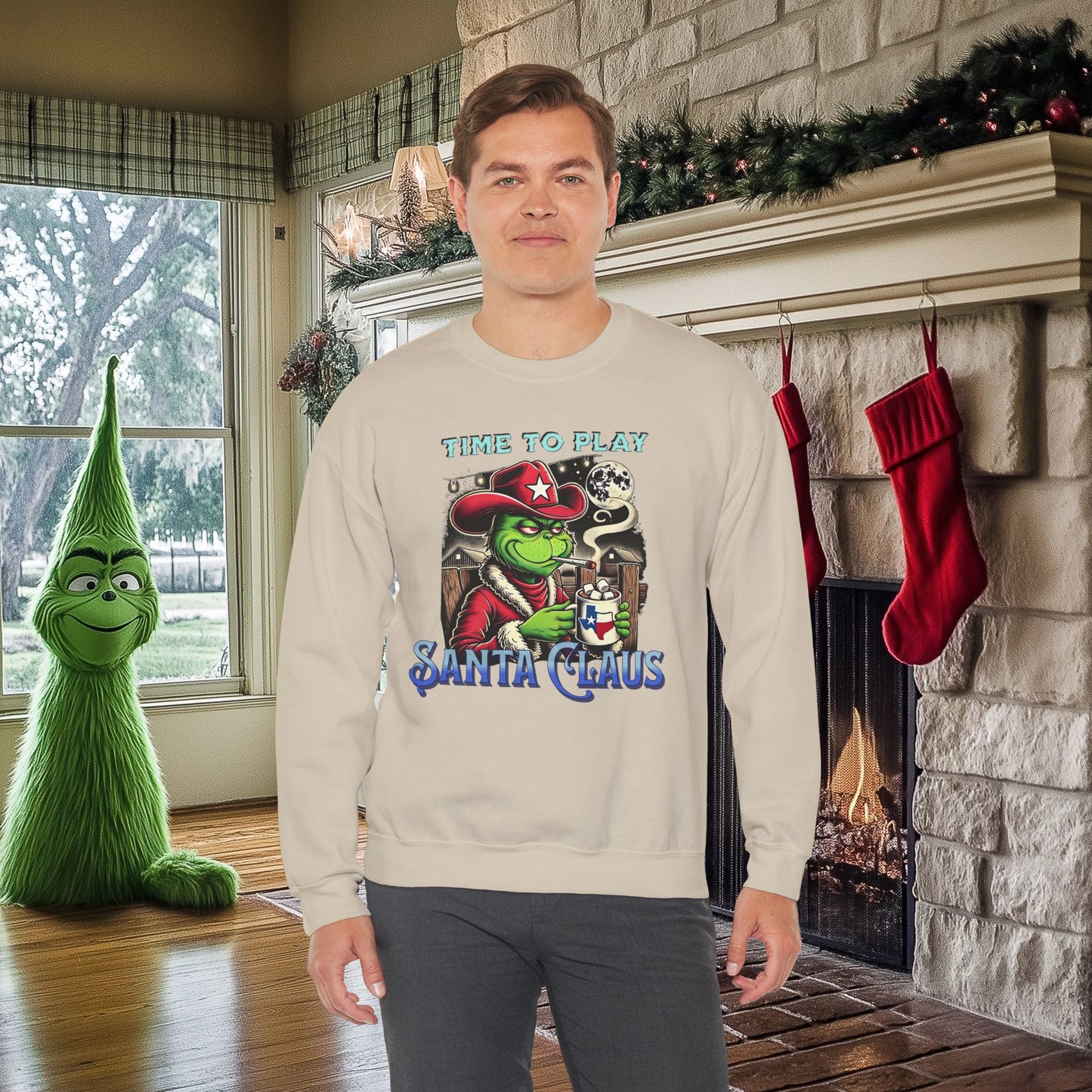 “Time to Play Santa Claus” Grinch-inspired Christmas Sweatshirt