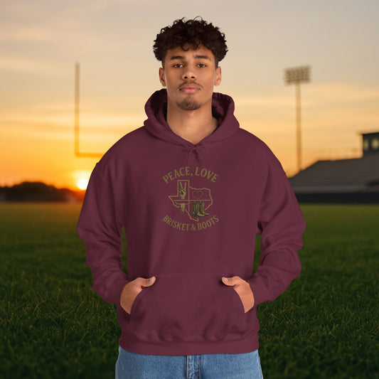 “Peace, Love, Brisket & Boots” Sweatshirt – Bobcat Spirit Edition