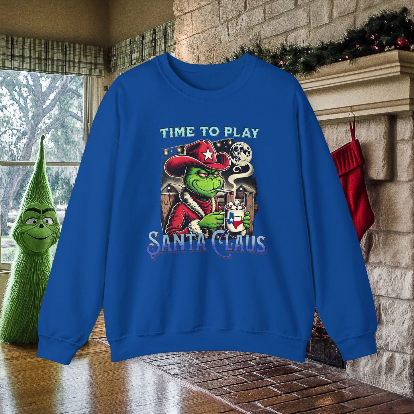 “Time to Play Santa Claus” Grinch-inspired Christmas Sweatshirt