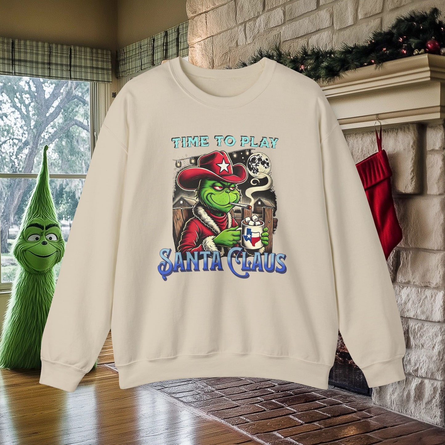 “Time to Play Santa Claus” Grinch-inspired Christmas Sweatshirt