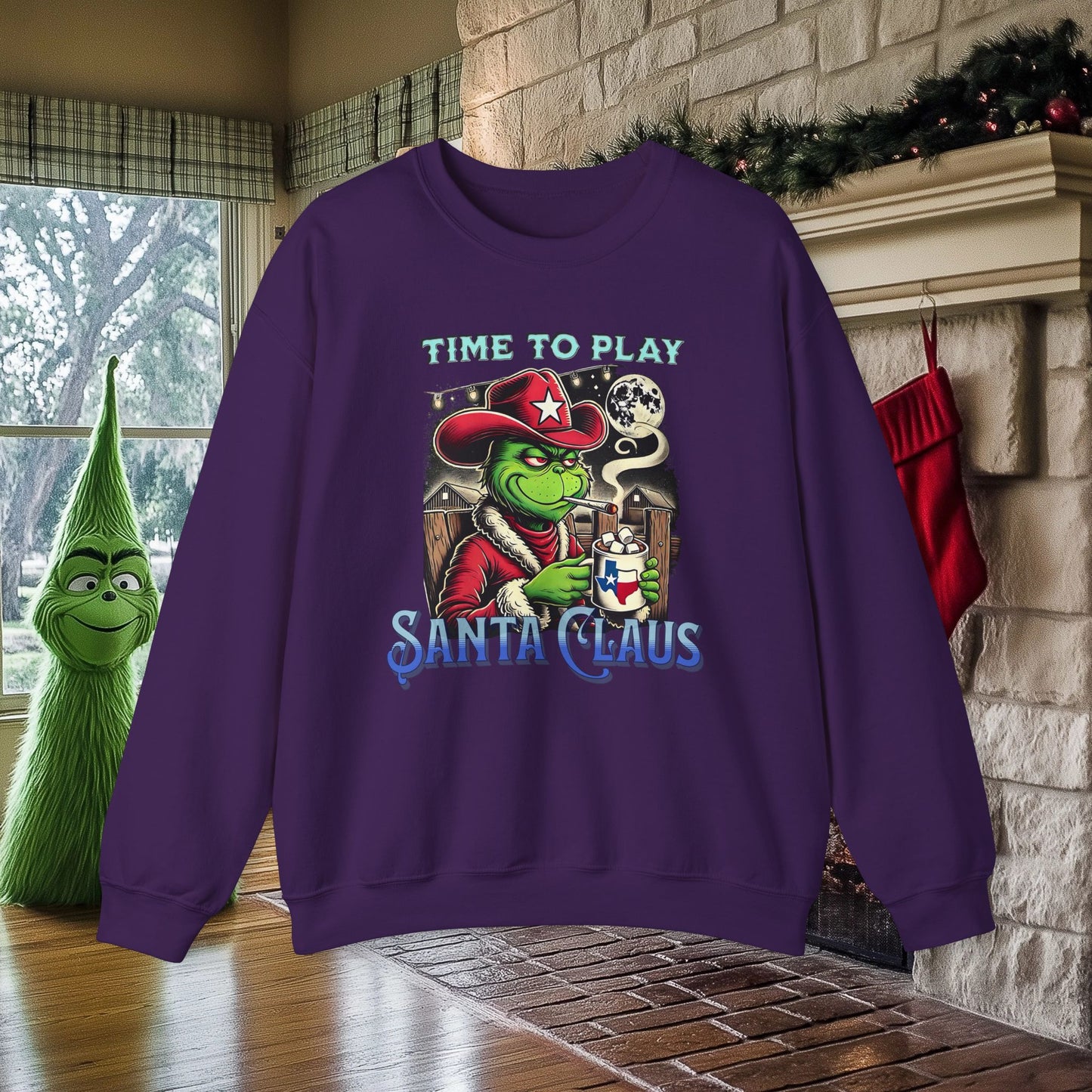 “Time to Play Santa Claus” Grinch-inspired Christmas Sweatshirt