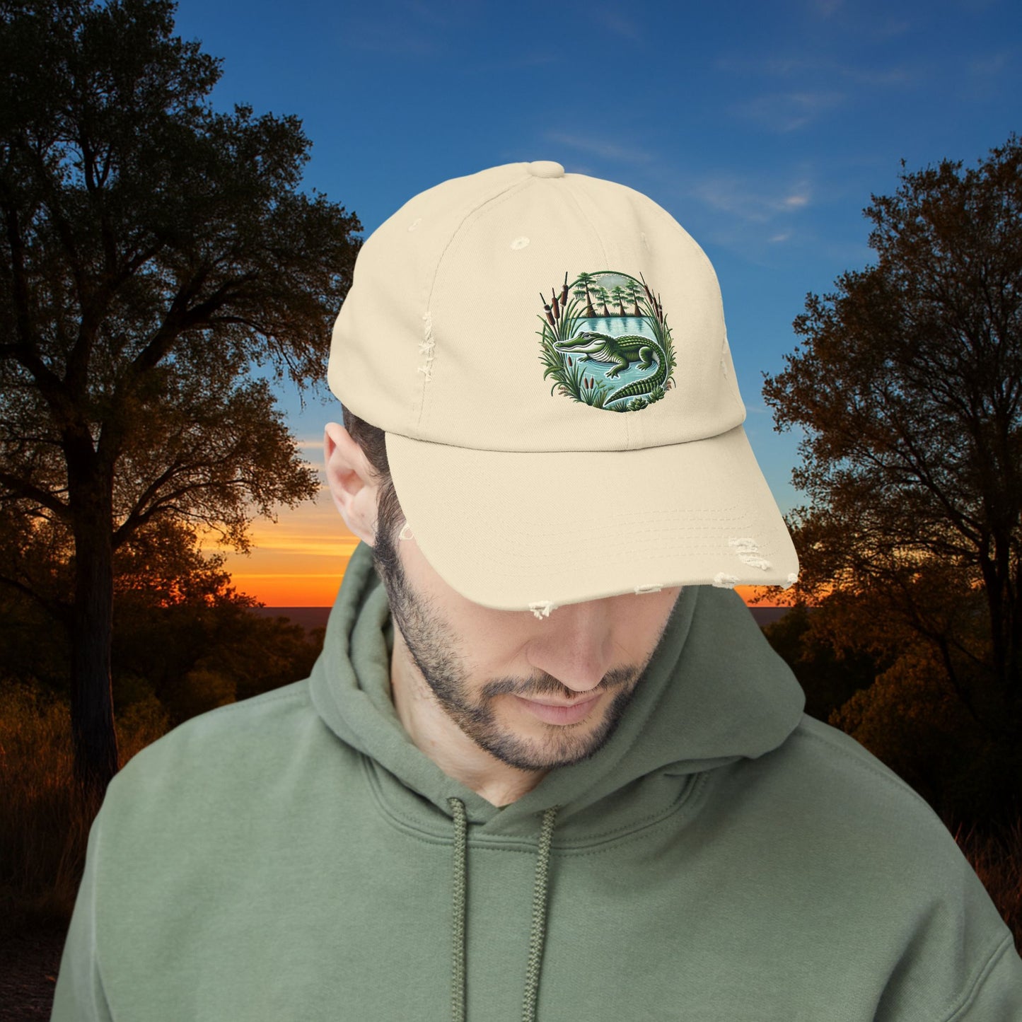 "Bayou Legend Gator Cap" - Vintage Look, Southern Swagger, Embroidered, Distressed Dad Hat