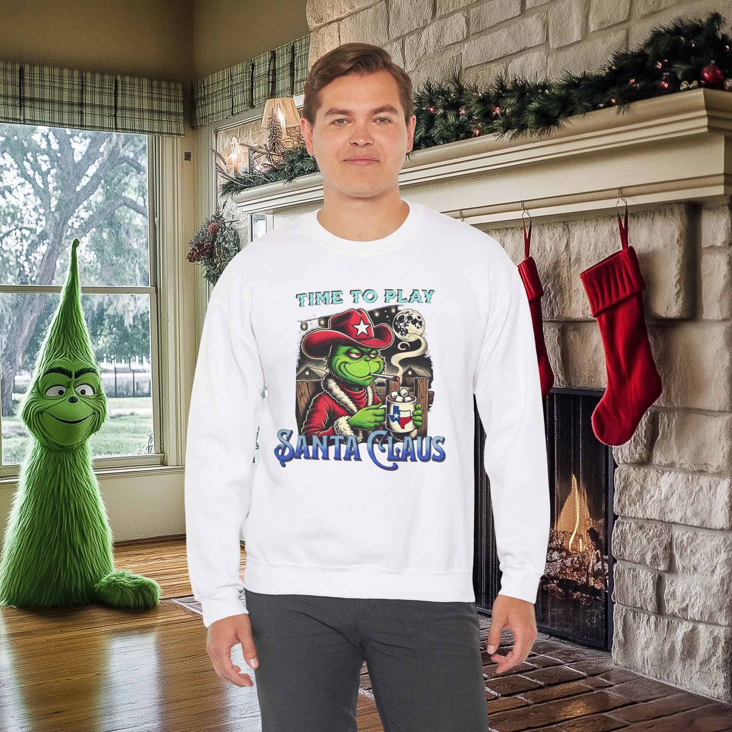 “Time to Play Santa Claus” Grinch-inspired Christmas Sweatshirt