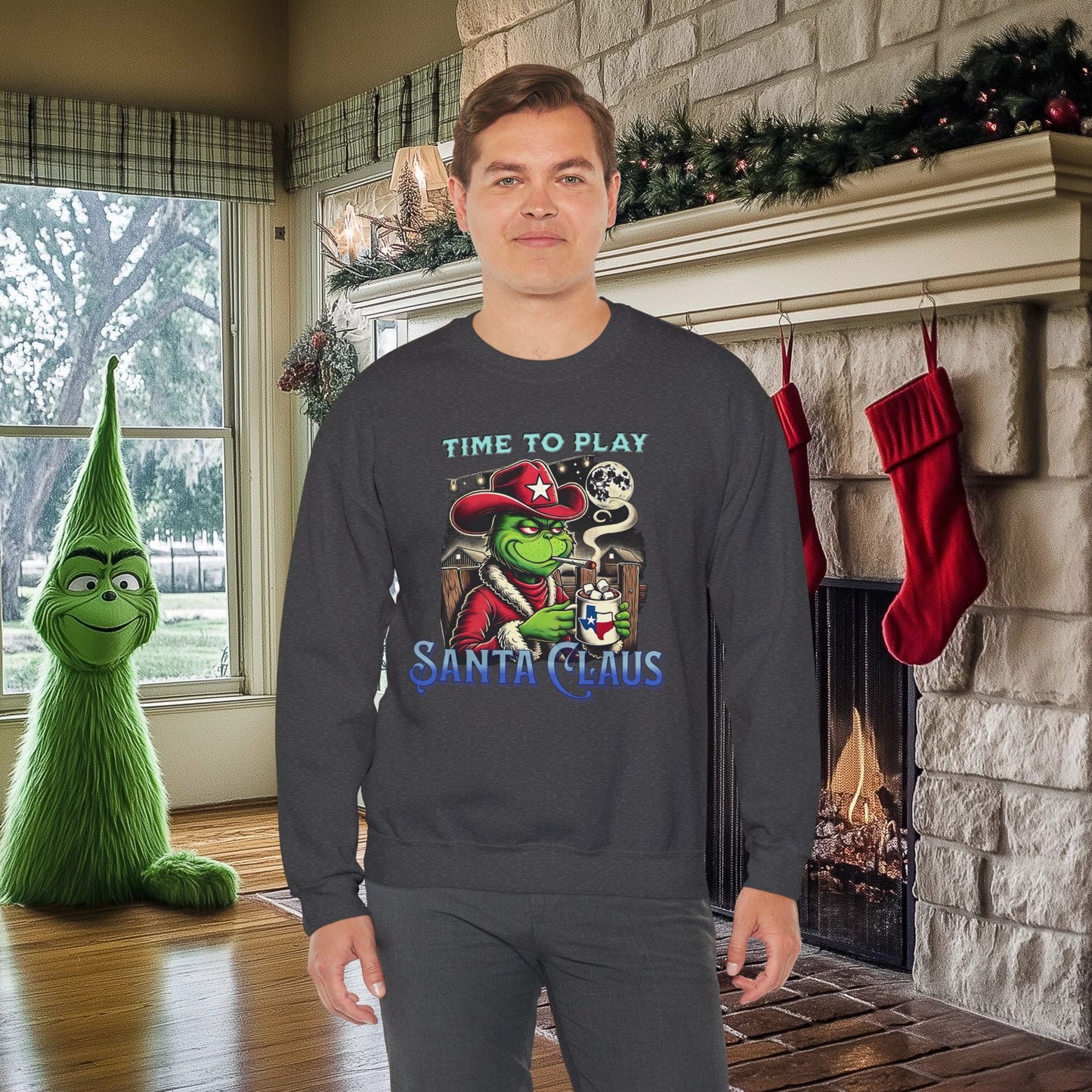 “Time to Play Santa Claus” Grinch-inspired Christmas Sweatshirt