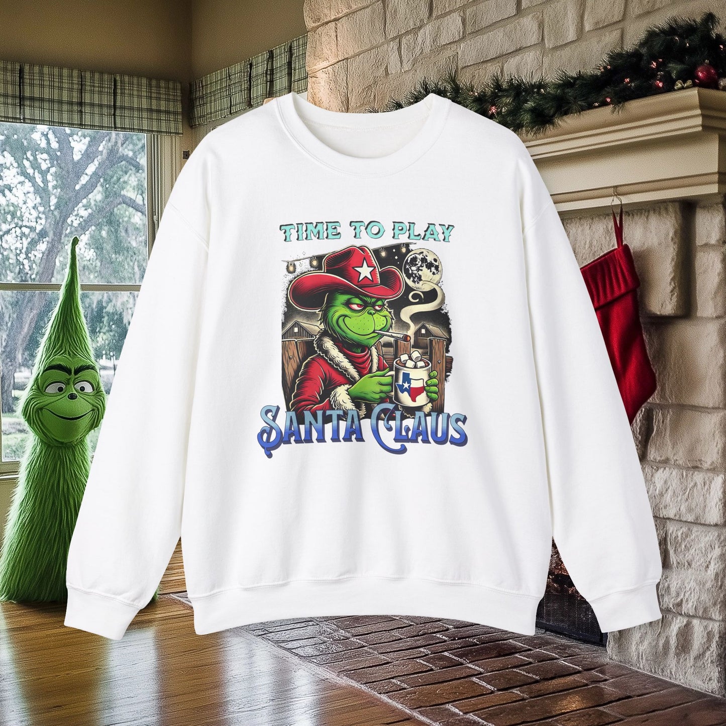 “Time to Play Santa Claus” Grinch-inspired Christmas Sweatshirt