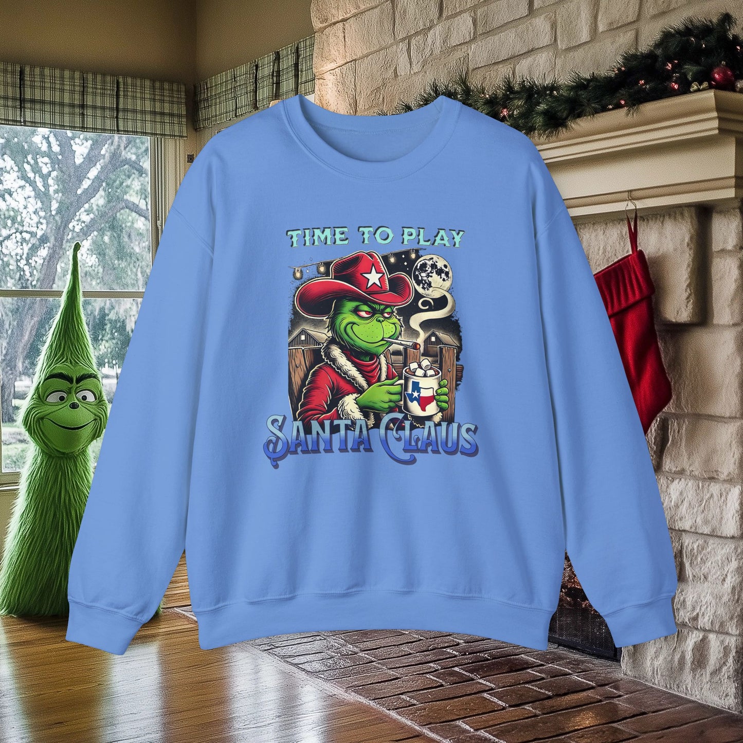 “Time to Play Santa Claus” Grinch-inspired Christmas Sweatshirt